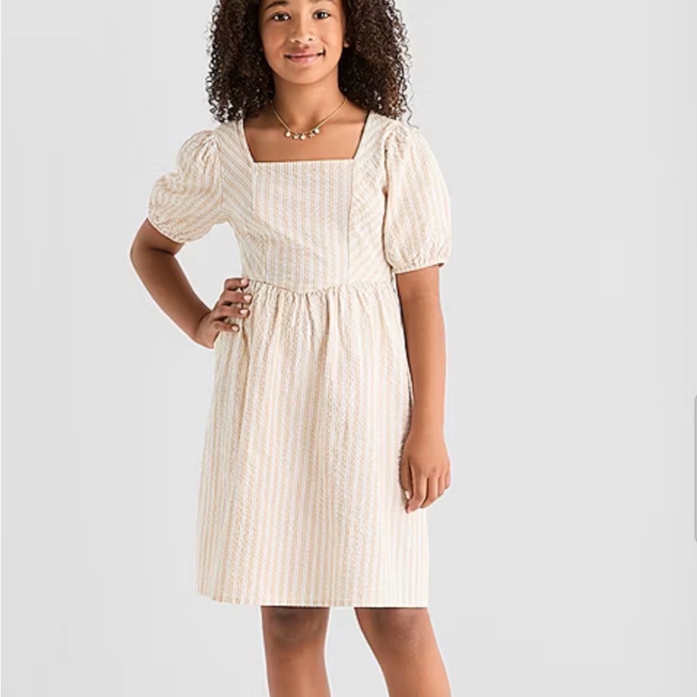 A Line Natural Striped Kids Dress